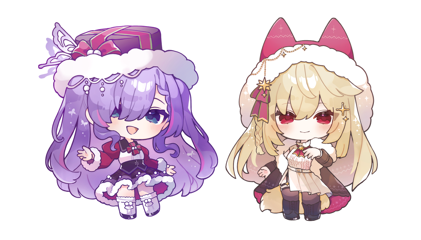 クリスマス衣装をデザインしたミニキャラのイラスト作品（深田奈那）